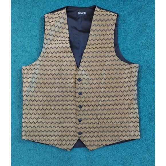 Edwards Vest Black and Gold Formal Casual Lattice Print Button Up Vest - Picture 1 of 9